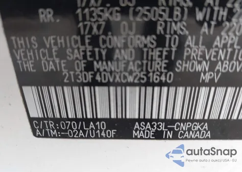 2012 Toyota Rav4 Limited из США, поврежденный, VIN 2T3DF4DVXCW251640